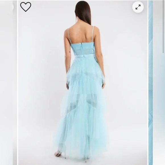 Bcbg Oly Tiered Ruffle Tulle Evening‎ Gown in Angel Blue - Picture 2 of 4